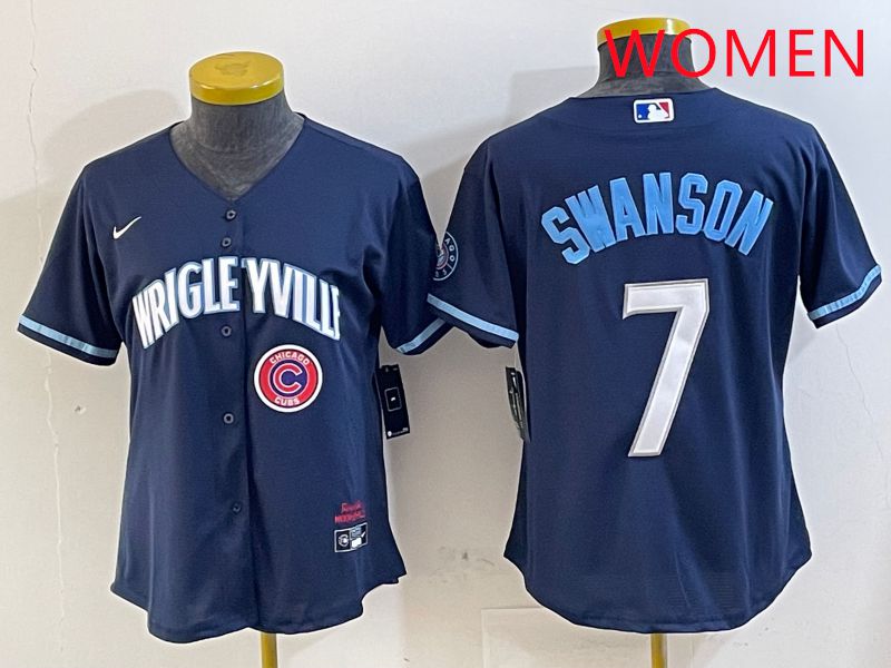 Women Chicago Cubs #7 Swanson Blue City Edition Game 2025 Nike MLB Jersey style 7->women mlb jersey->Women Jersey